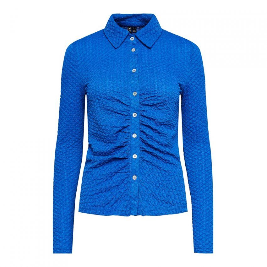 camisa azul  manga larga mujer