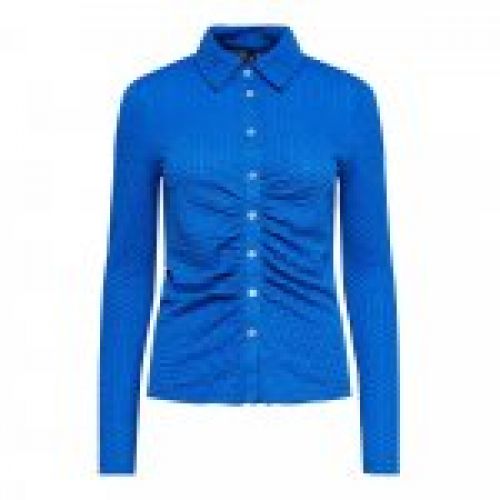 camisa azul  manga larga mujer
