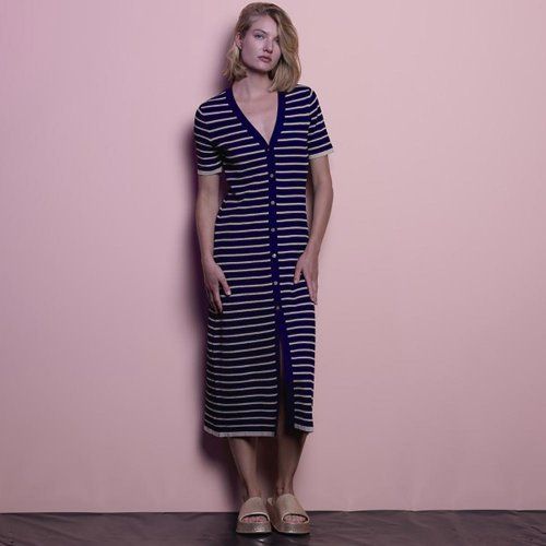 vestido punto navy beige rayas